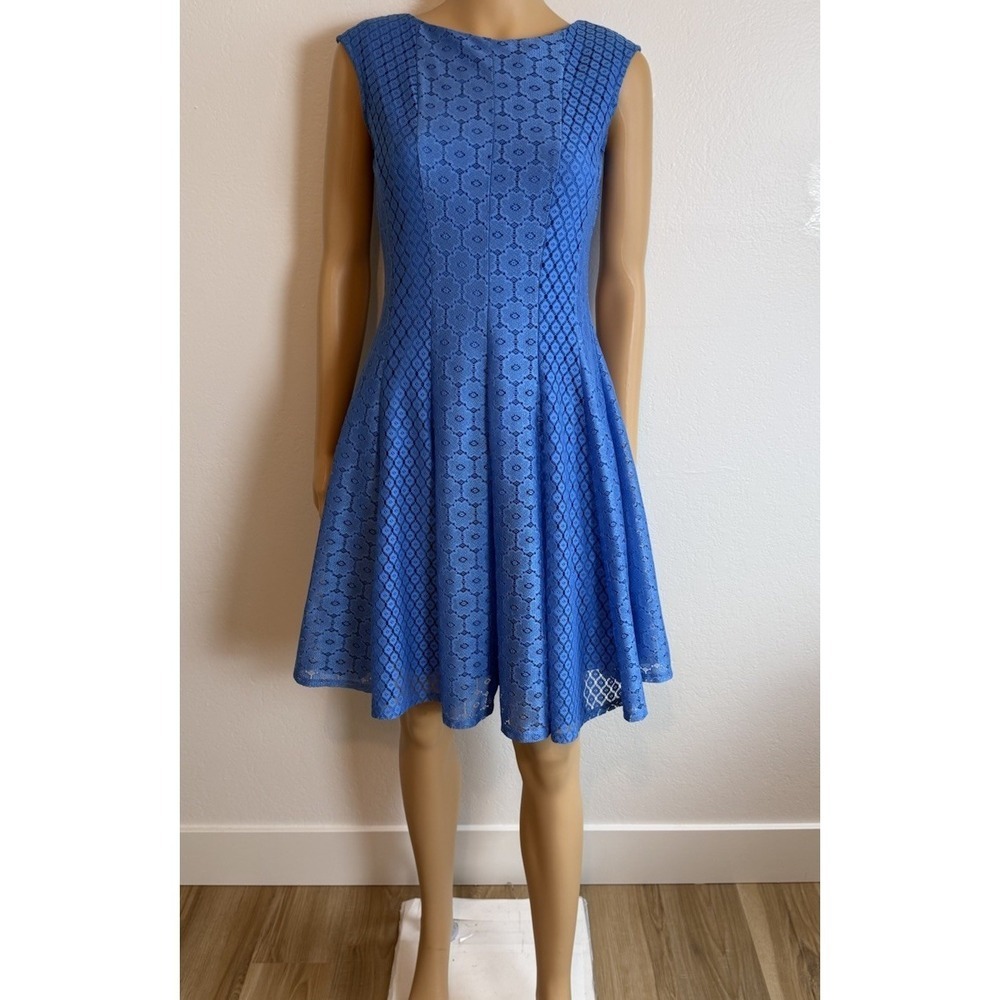 Y2K Danny & Nicole Cobalt Blue Lace Fit & Flare Sleeveless Womens Dress Size 4